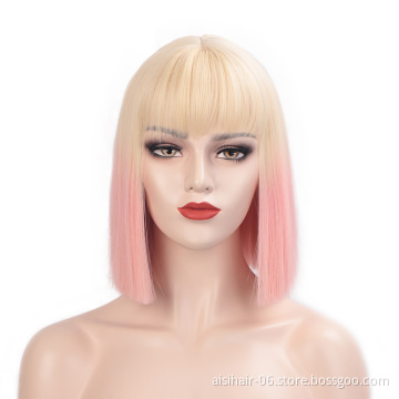 Vendors Short Straight Ombre Blonde Pink High Quality Heat Resistant Short Synthetic Wigs For Black Women